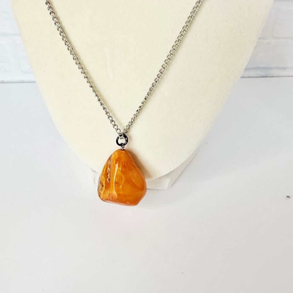 Amber Honey Colored Rock Stone Pendant Chain Necklace 22"